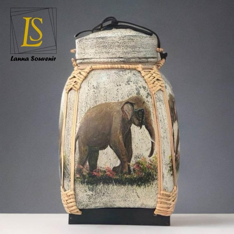 Lanna Bamboo Storage Box with Elephant Design in Elegant Bamboo Craftsmanship