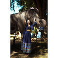 Elegant Swirl Pattern Outfit: Navy Blue Wrap Top and Pleated Skirt Set for Women in Polyester and Cotton | Sizes S–XL S