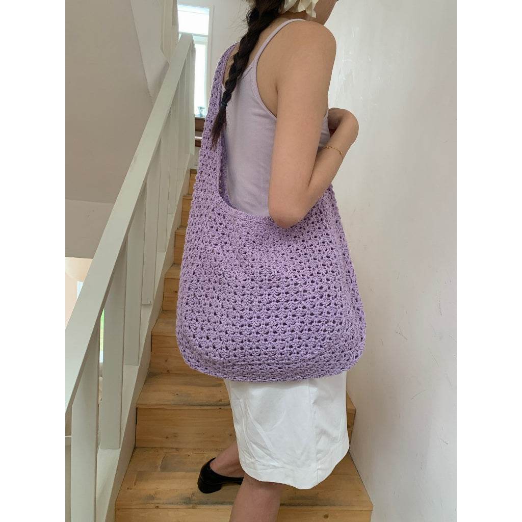 New Korean Style Handwoven Crossbody Bag – Cotton Rope Shoulder Bag with Adjustable Strap | 23x29cm Size for Women One-Sake.com blue khaki white off khaki-white off-blue-pink-purple-