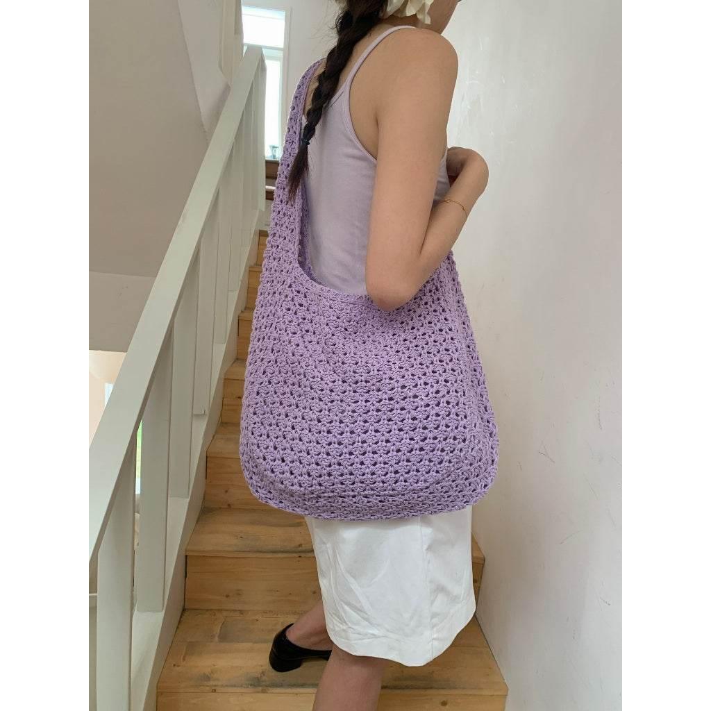 New Korean Handwoven Crossbody Bag - Adjustable Cotton Rope Shoulder Bag for Women, 23x29cm