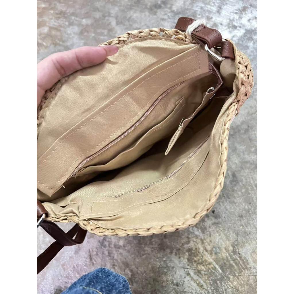 Retro Handwoven Bag with Cute Tassel & Leather Strap | Small Cotton Rope Crossbody with Adjustable Strap