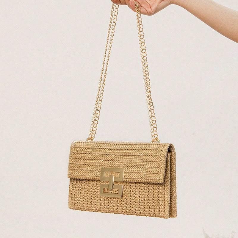 European & American Style Woven Shoulder Bag for Women - Handmade Cotton Rope Tote | Phone & Makeup Friendly - 35cm x 38cm with 28cm Strap khaki