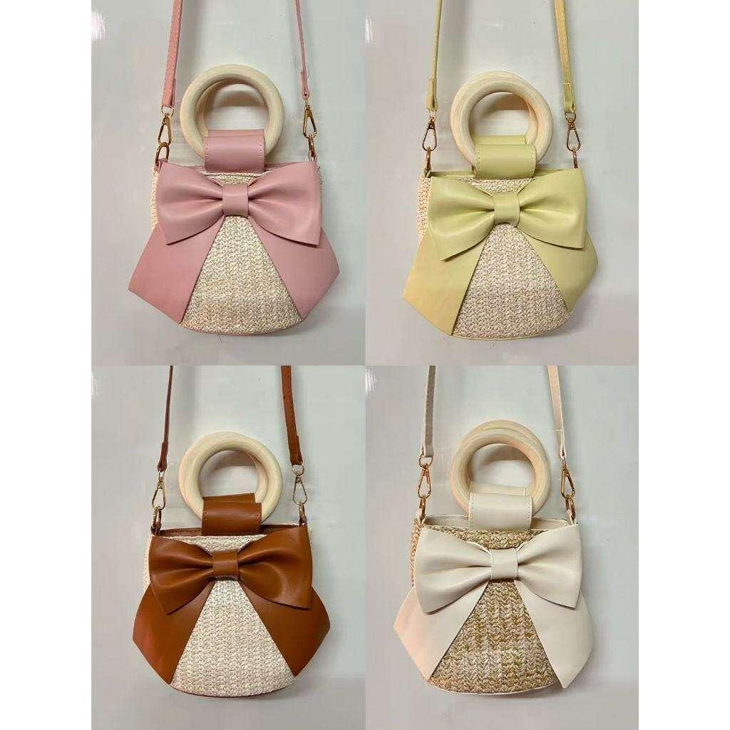 Wooden Handle Handwoven Bag | Cotton Rope Crossbody Bag with Adjustable Strap for Check-Ins & Photos