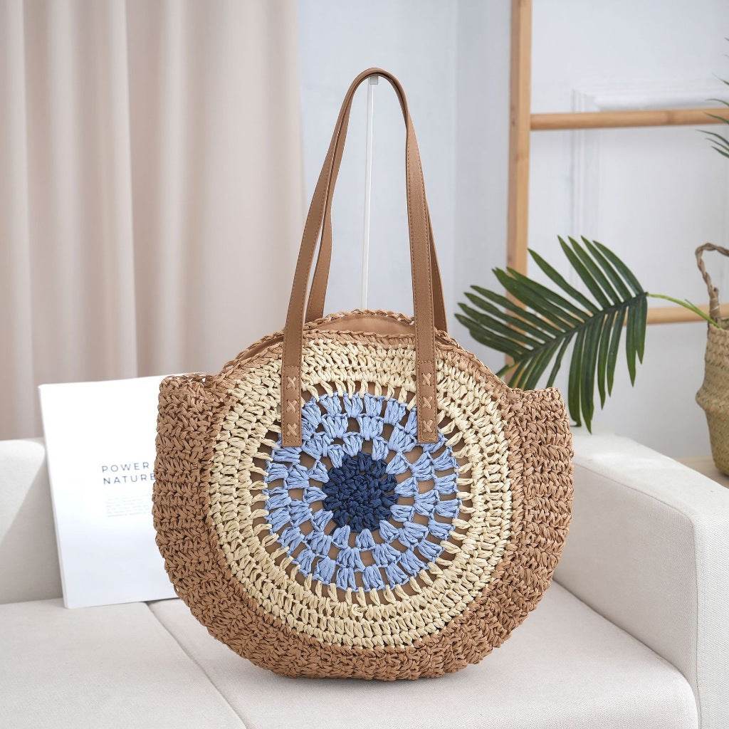 6-Color Large Woven Beach Tote Bag – Adjustable Shoulder Strap | Handmade Cotton Rope Bag 25cm x 42cm - Thai Blessing Co