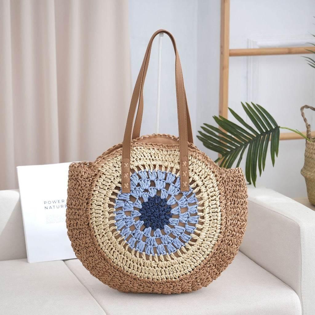 6-Color Large Woven Beach Tote Bag with Adjustable Shoulder Strap - Handmade Cotton Rope Bag 25cm x 42cm