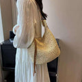 Korean Handwoven Cotton Tote Bag with Adjustable Long Strap and Lining - 21cm x 30cm, 60cm Strap Length white off