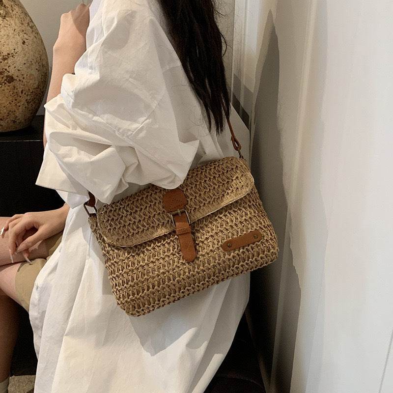 Multi-Way Handwoven Cotton Rope Bag – Shoulder, Crossbody &amp; Handheld Use | 24x18cm Size with Adjustable Strap One-Sake.com khaki white off khaki-white off-