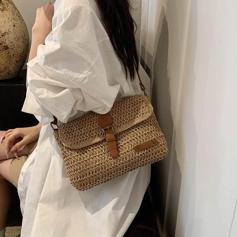 Multi-Way Handwoven Cotton Rope Bag - Versatile Shoulder, Crossbody & Handheld Style | Adjustable Strap, 24x18cm Size