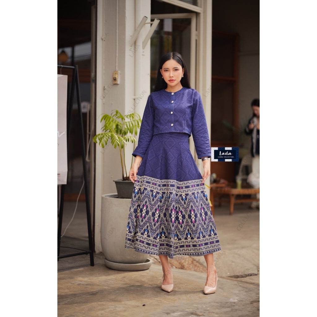 New Arrival: Cropped Wrap Blouse &amp; 6-Piece Khit Print Skirt Set | Stylish Cotton Outfit in 3 Colors One-Sake.com กรม / L กรม / S กรม / M กรม / S-กรม / M-กรม / L-กรม / XL-ชมพู / S-ชมพู / M-ชมพู / L-ชมพู / XL-เหลือง / S-เหลือง / M-เหลือง / L-เหลือง / XL-