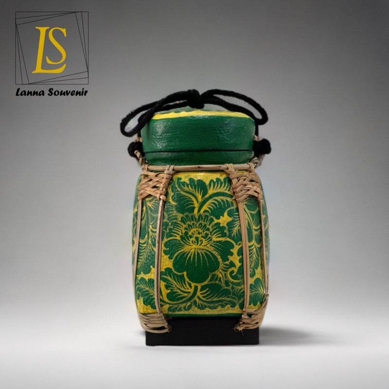 Lanna Bamboo Rice Box – Handmade Thai Kratip Khao Storage Jar | Natural Decor &amp; Gift in 12x21cm Size - Thai Blessing Co