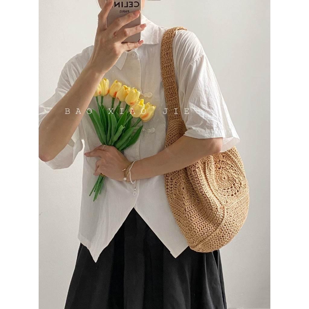 Handwoven Cotton Tote Bag for Women – Eco-Friendly Shoulder Bag with Adjustable Strap | Natural Fiber | 27cm x 38cm