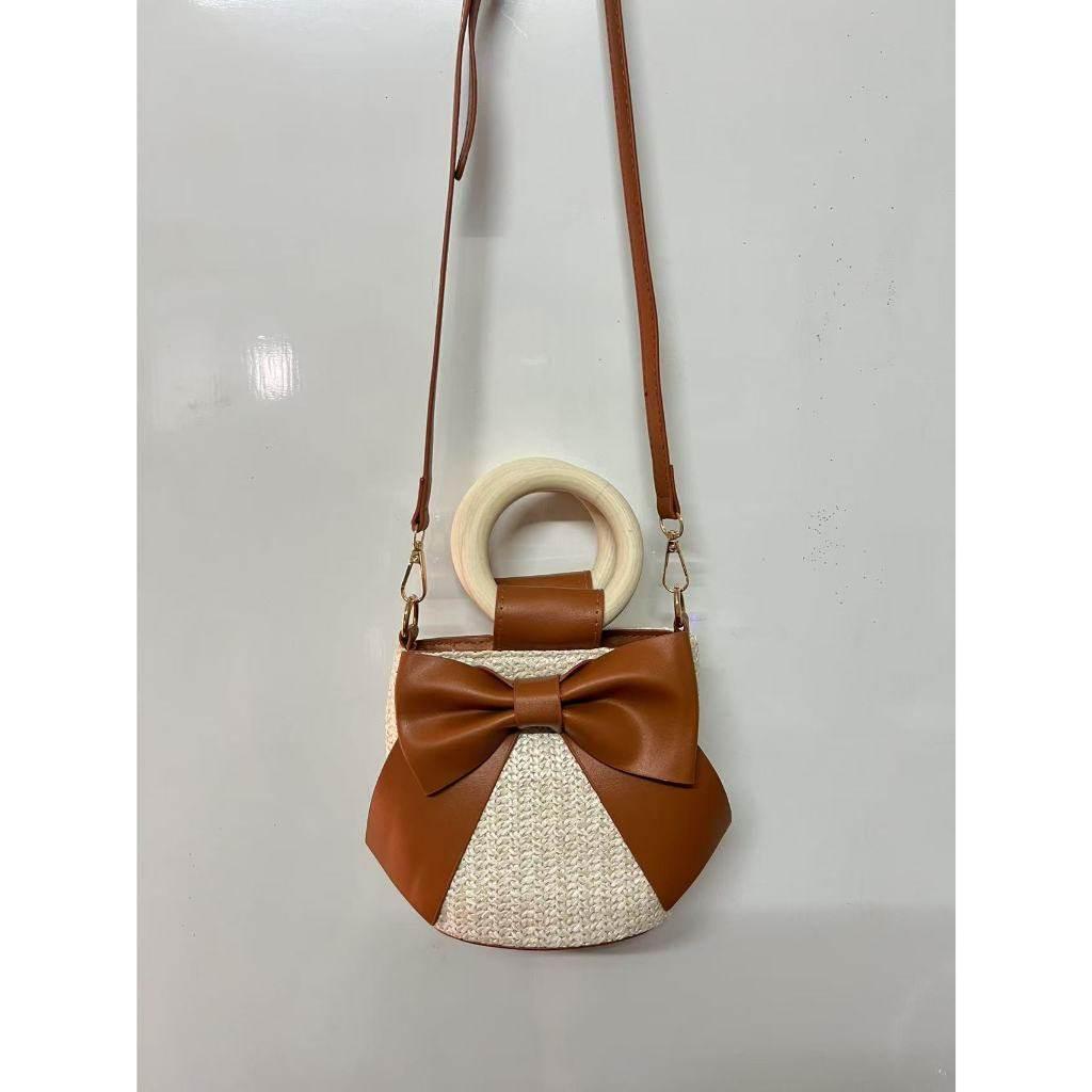 Wooden Handle Handwoven Bag | Cotton Rope Crossbody Bag with Adjustable Strap for Check-Ins & Photos khaki