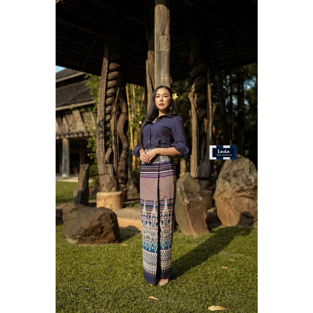 New Lisa Print Cotton Set – Long Sleeve Shirt &amp; Wide-Leg Pants in 3 Colors | S–XL Sizes for Women One-Sake.com กรม / L กรม / S กรม / M กรม / S-กรม / M-กรม / L-กรม / XL-แดง / S-แดง / M-แดง / L-แดง / XL-ม่วง / S-ม่วง / M-ม่วง / L-ม่วง / XL-