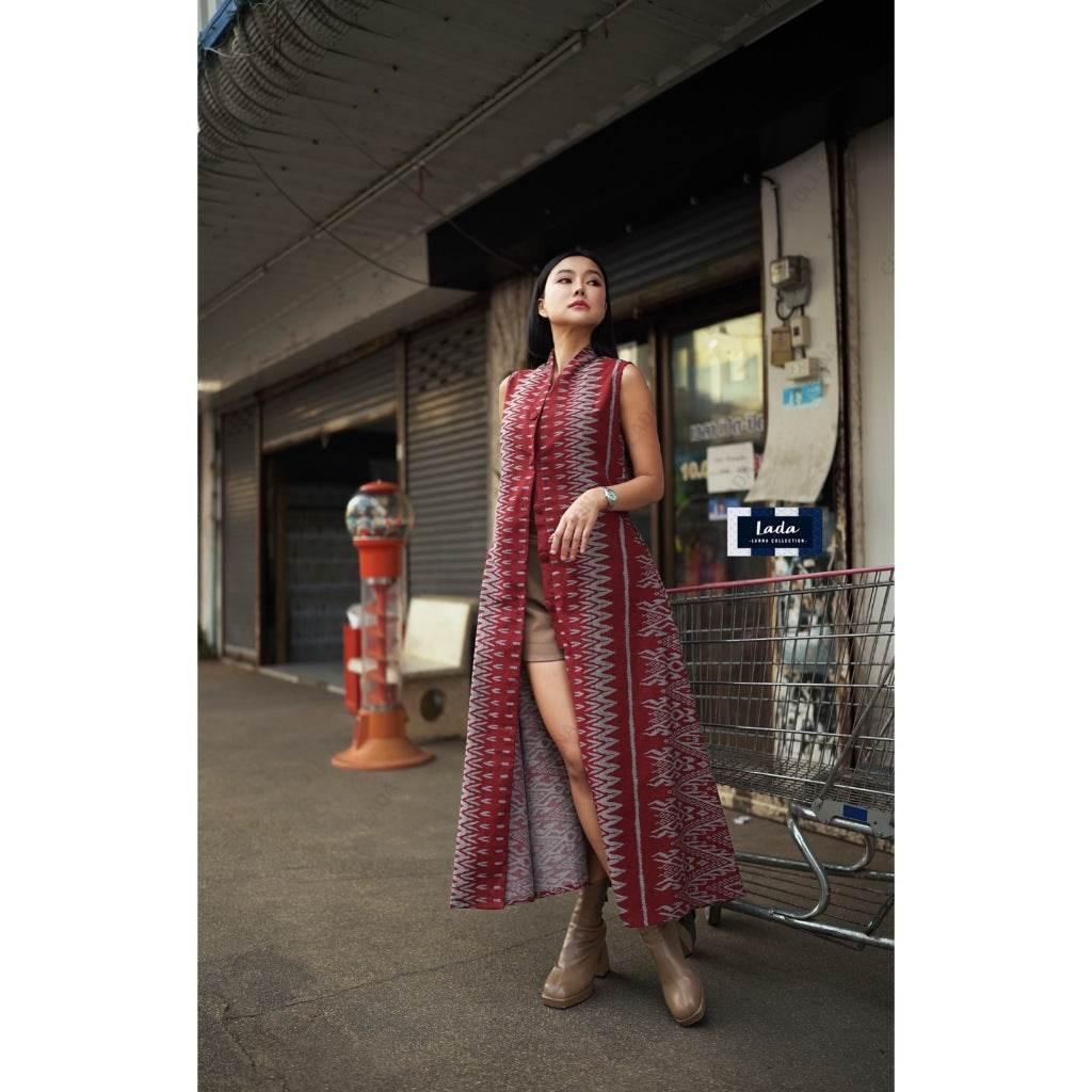 New Long Fishbone Print Wrap Coat for Women - 50 Inch Length and Front Buttons, Two Sizes Available