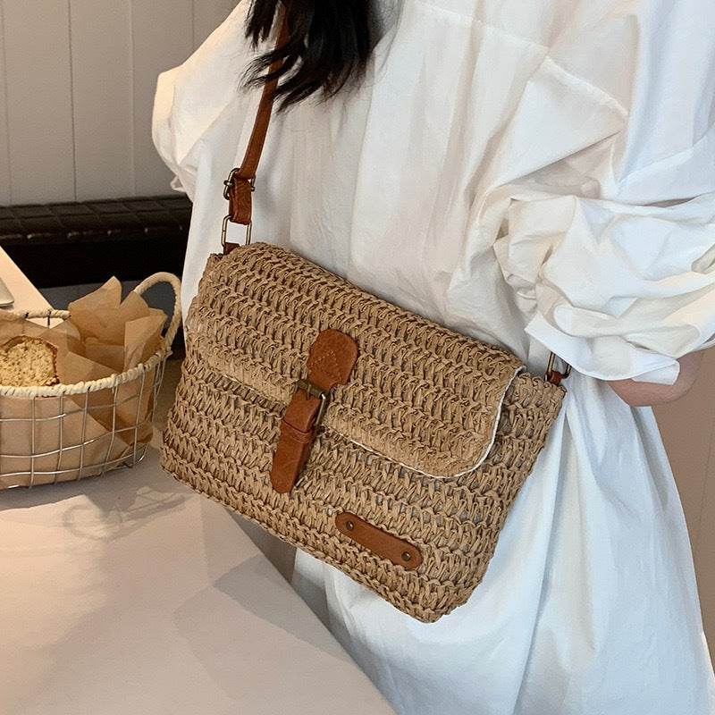 Multi-Way Handwoven Cotton Rope Bag – Shoulder, Crossbody &amp; Handheld Use | 24x18cm Size with Adjustable Strap One-Sake.com khaki white off khaki-white off-