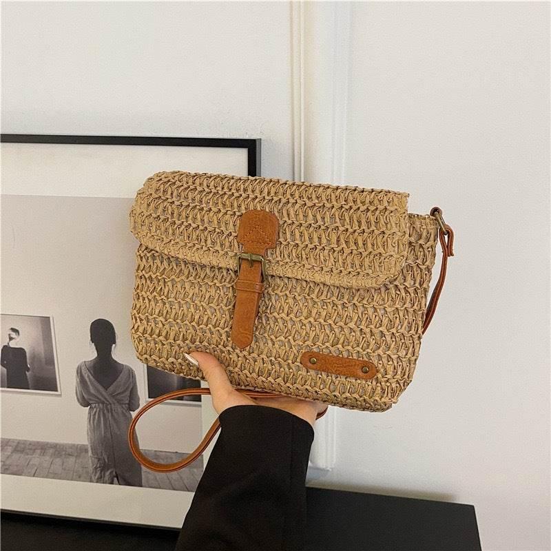 Multi-Way Handwoven Cotton Rope Bag - Versatile Shoulder, Crossbody & Handheld Style | Adjustable Strap, 24x18cm Size khaki