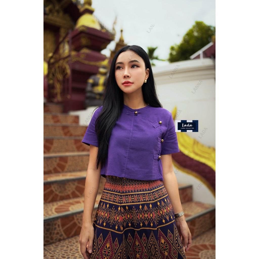 New Tai Yai Cotton Blouse | Traditional Thai Top for Women in 5 Colors, Sizes S–XL