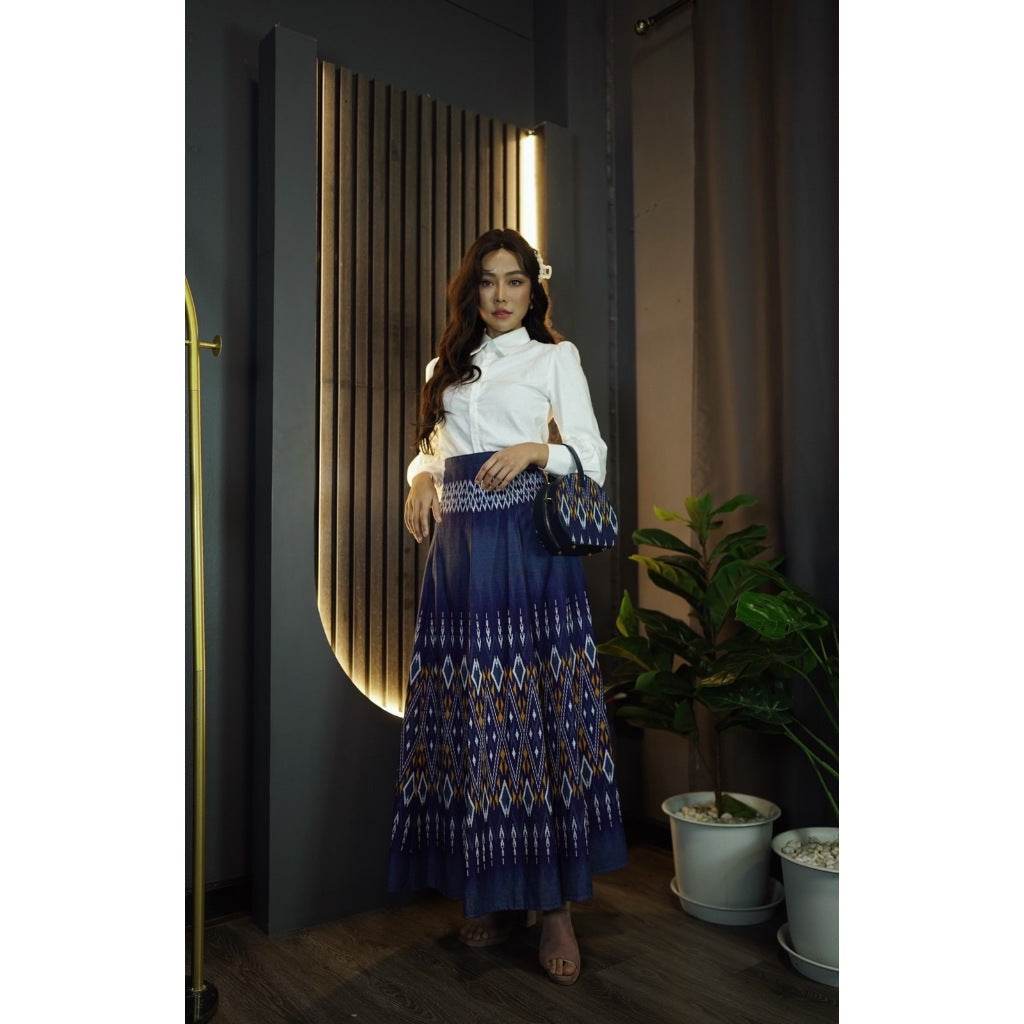 New White Shirt &amp; 8-Piece Praewa Checkered Skirt Set – Traditional Thai Cotton Outfit | Care Tips Included One-Sake.com L S M S-M-L-XL-