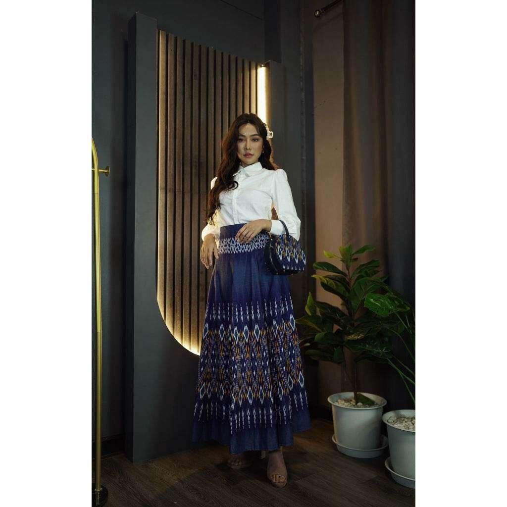 New White Shirt & 8-Piece Praewa Checkered Skirt Set - Traditional Thai Cotton Outfit with Care Tips