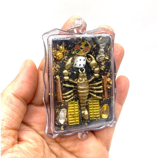 ✨ Imperial Golden Scorpio "Goy-Sap" (Infinite Wealth-Harvester): Sacred Alchemy Talisman with Mystical Enchantment Wax and Holy Mass Infusion for Financial Domination and Evil-Warding by Luang Phor Mian, Wat Janeang (Elite Limited 399 Edition)