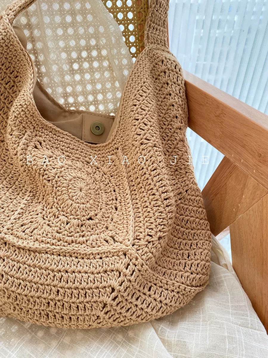 Handwoven Cotton Tote Bag for Women – Eco-Friendly Natural Fiber Shoulder Bag | 27cm x 38cm with Adjustable Strap One-Sake.com khaki white off khaki-white off-