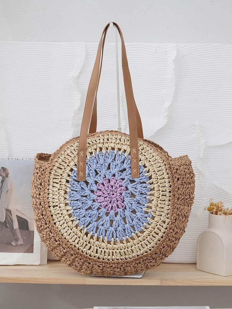 6-Color Large Woven Beach Tote Bag with Adjustable Shoulder Strap - Handmade Cotton Rope Bag 25cm x 42cm