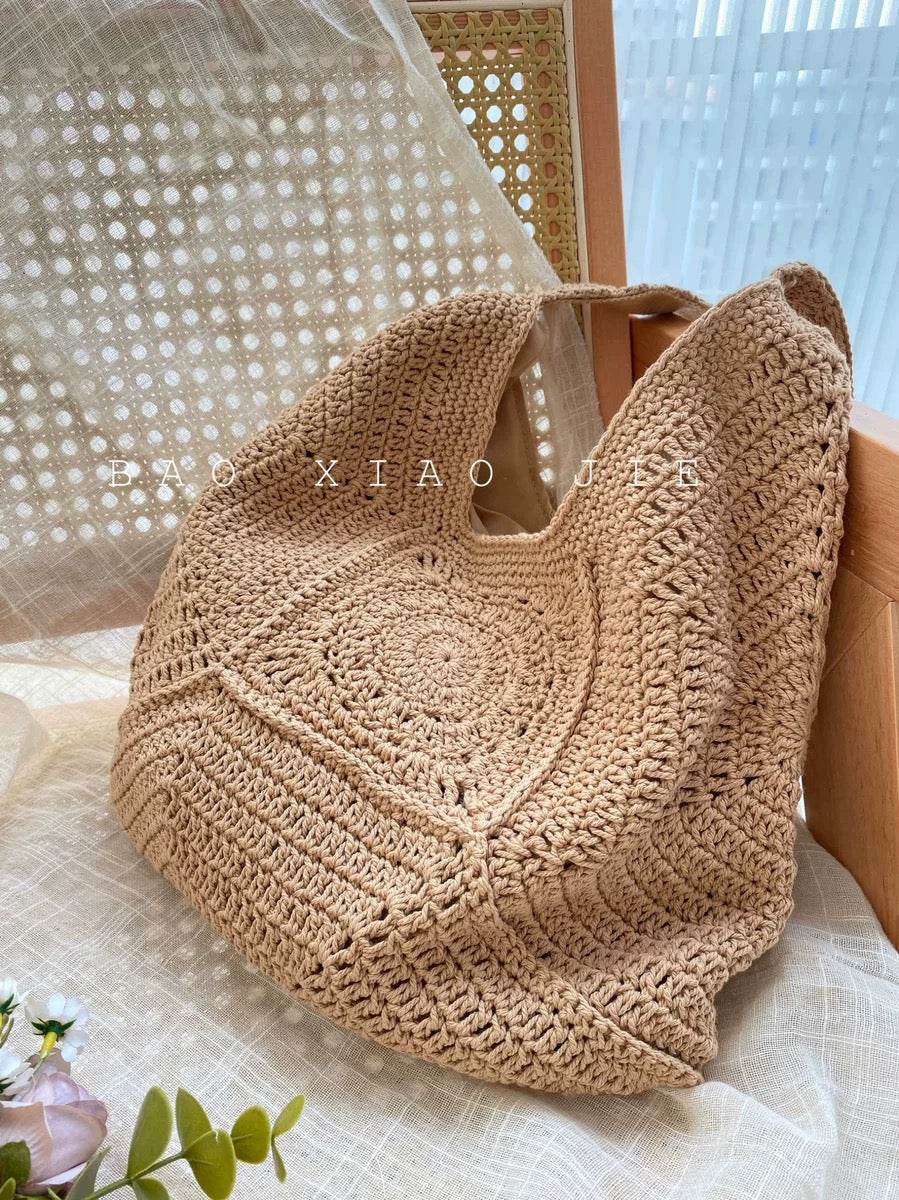 Handwoven Cotton Tote Bag for Women – Eco-Friendly Natural Fiber Shoulder Bag | 27cm x 38cm with Adjustable Strap One-Sake.com khaki white off khaki-white off-