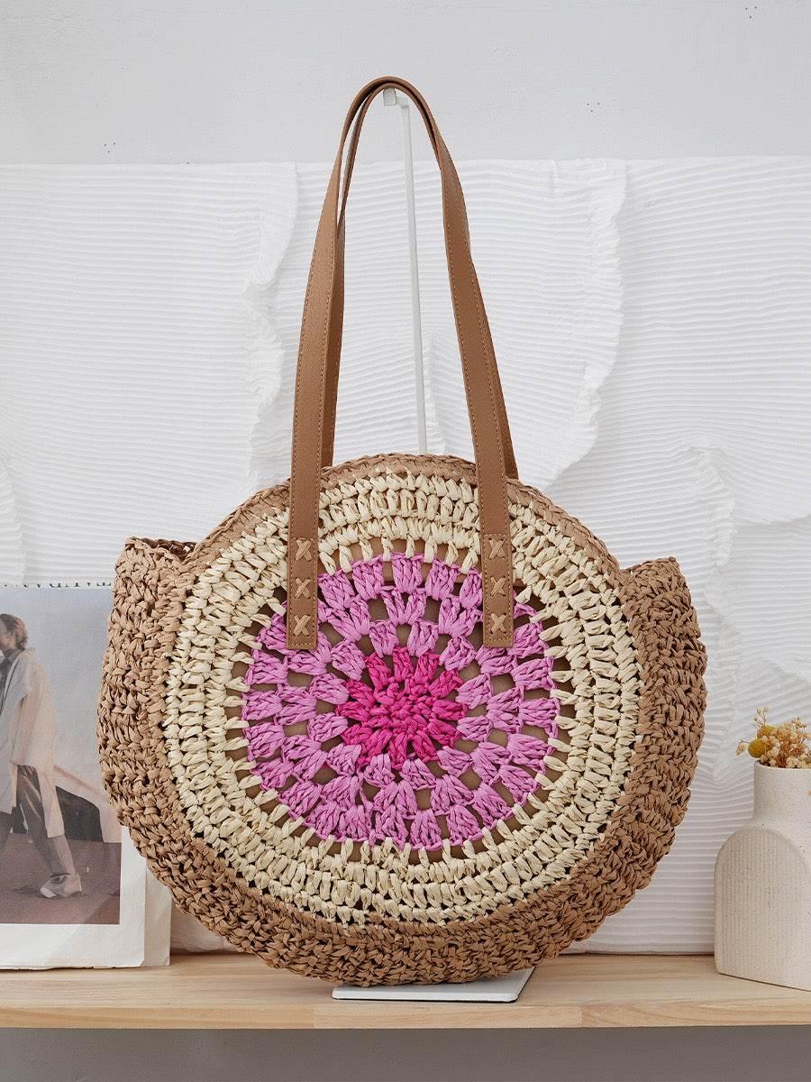 6-Color Large Woven Beach Tote Bag with Adjustable Shoulder Strap - Handmade Cotton Rope Bag 25cm x 42cm