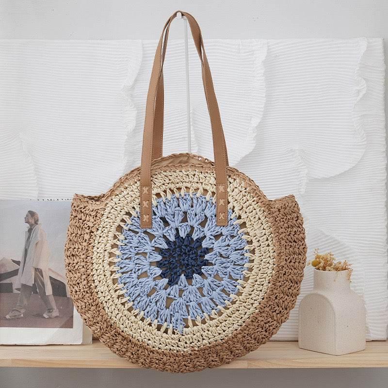 6-Color Large Woven Beach Tote Bag with Adjustable Shoulder Strap - Handmade Cotton Rope Bag 25cm x 42cm