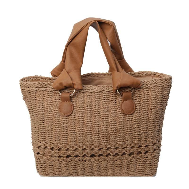 Premium Handwoven Tote Bag for Women - 20x29cm with Genuine Leather Handles | Stylish & High-End Crafted Design for Photoshoots