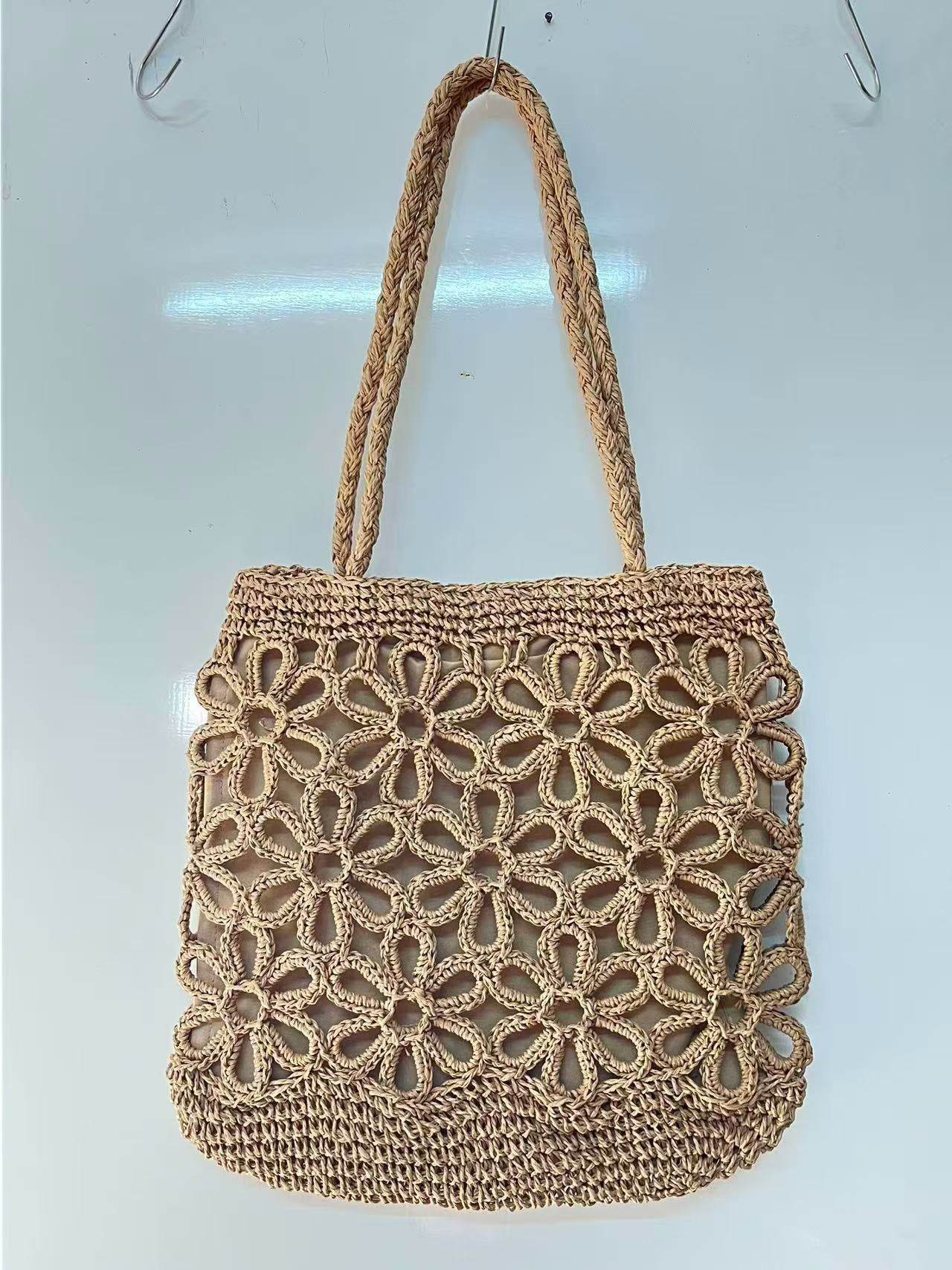 Handwoven Floral Mini Tote Bag for Women – Cotton Rope &amp; Natural Material | 30cm Shoulder Bag with Style &amp; Craftsmanship One-Sake.com khaki white off khaki-white off-
