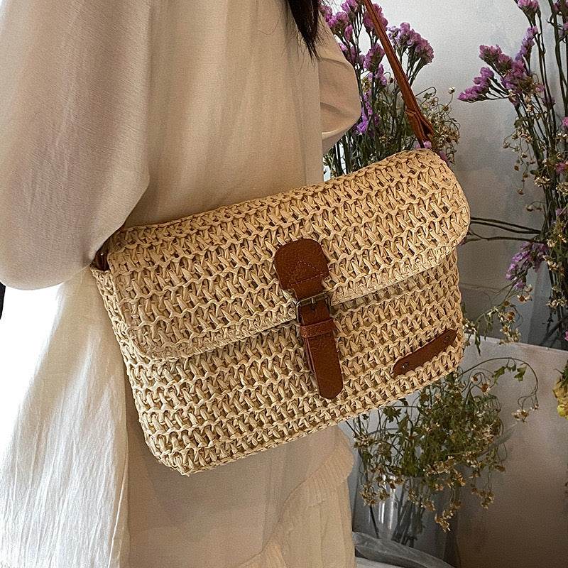 Multi-Way Handwoven Cotton Rope Bag – Shoulder, Crossbody &amp; Handheld Use | 24x18cm Size with Adjustable Strap One-Sake.com khaki white off khaki-white off-