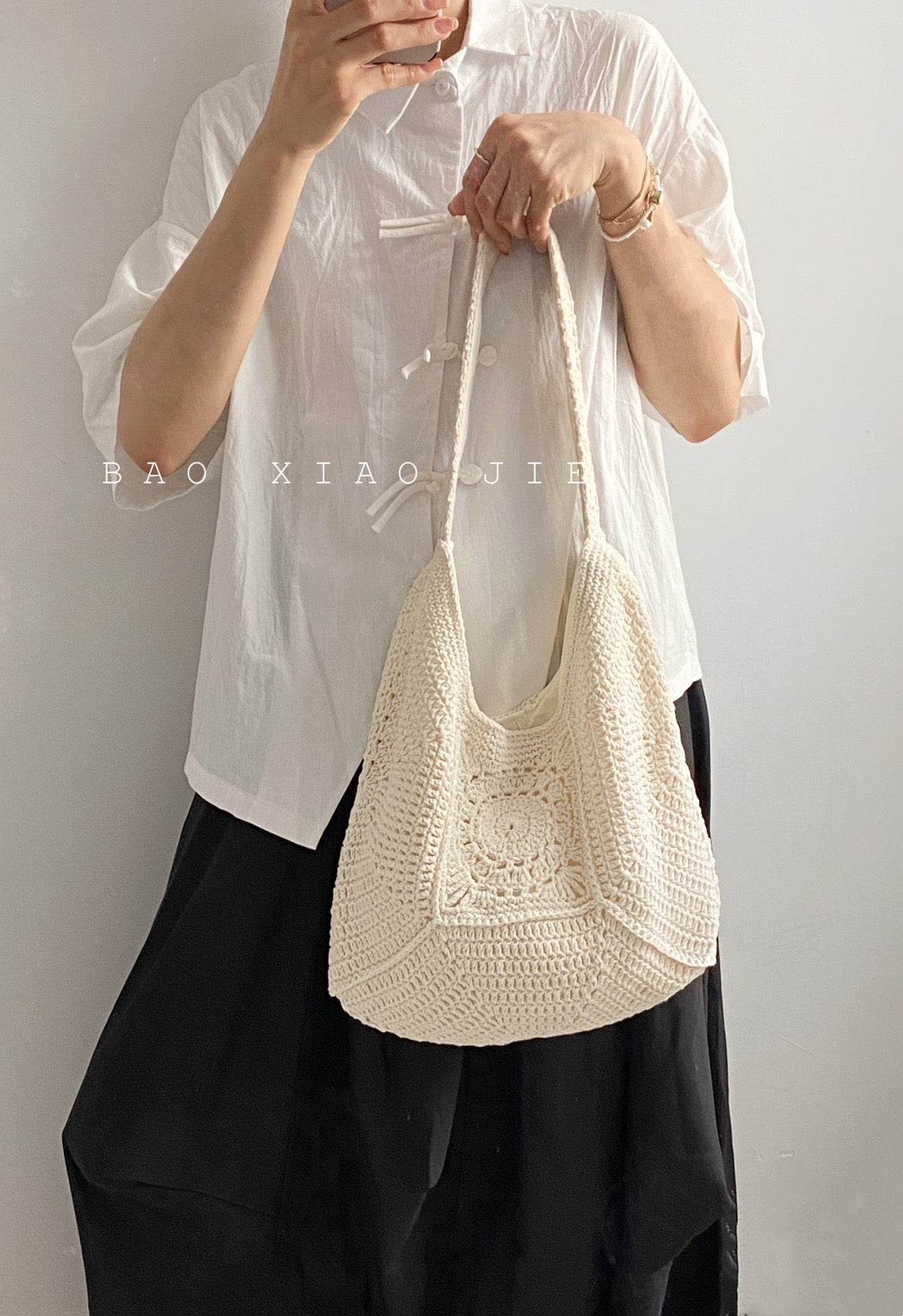 Handwoven Cotton Tote Bag for Women – Eco-Friendly Natural Fiber Shoulder Bag | 27cm x 38cm with Adjustable Strap One-Sake.com khaki white off khaki-white off-