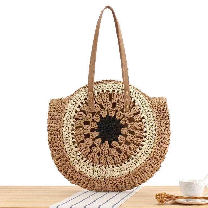 6-Color Large Woven Beach Tote Bag with Adjustable Shoulder Strap - Handmade Cotton Rope Bag 25cm x 42cm