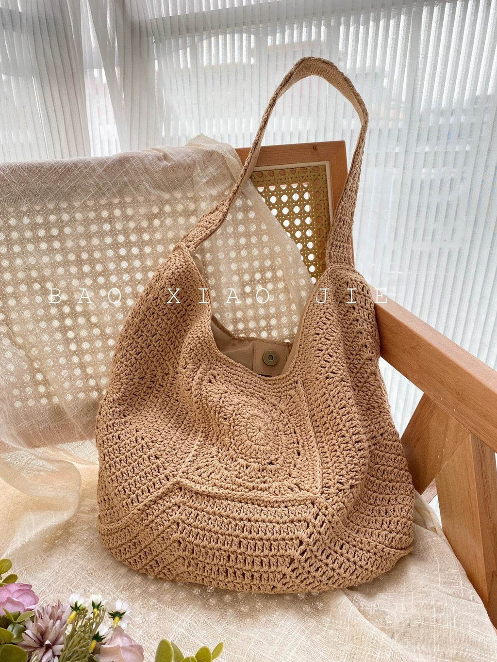 Handwoven Cotton Tote Bag for Women – Eco-Friendly Natural Fiber Shoulder Bag | 27cm x 38cm with Adjustable Strap One-Sake.com khaki white off khaki-white off-