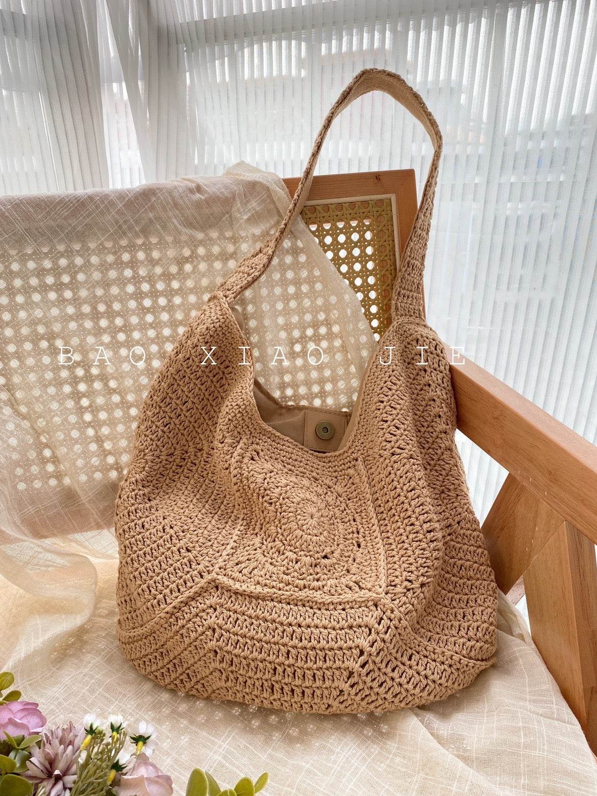 Handwoven Cotton Tote Bag for Women – Eco-Friendly Natural Fiber Shoulder Bag | 27cm x 38cm with Adjustable Strap One-Sake.com khaki white off khaki-white off-