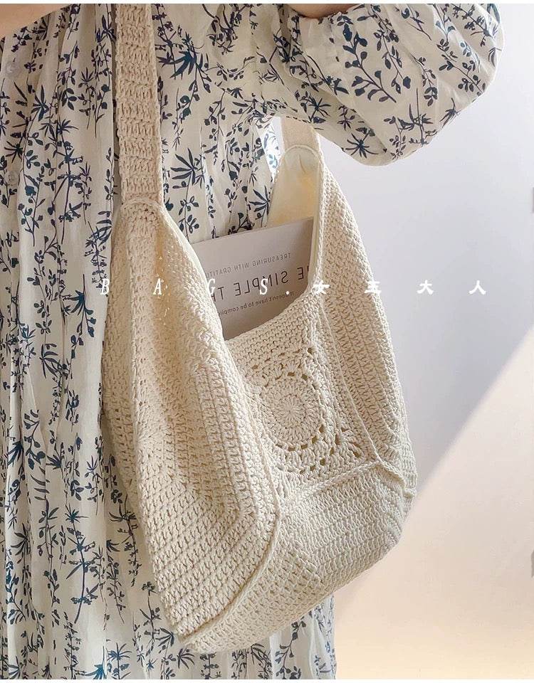 Handwoven Cotton Tote Bag for Women – Eco-Friendly Natural Fiber Shoulder Bag | 27cm x 38cm with Adjustable Strap One-Sake.com khaki white off khaki-white off-