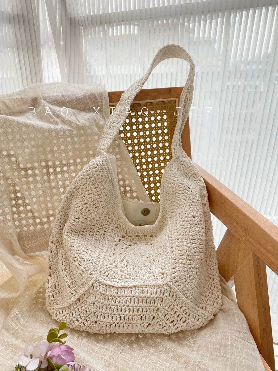 Handwoven Cotton Tote Bag for Women – Eco-Friendly Natural Fiber Shoulder Bag | 27cm x 38cm with Adjustable Strap One-Sake.com khaki white off khaki-white off-