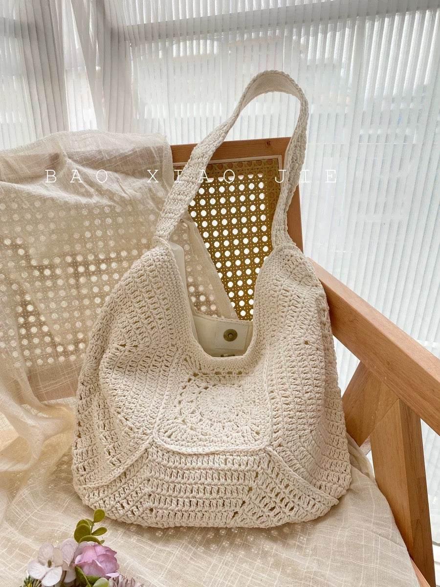 Handwoven Cotton Tote Bag for Women – Eco-Friendly Shoulder Bag with Adjustable Strap | Natural Fiber | 27cm x 38cm