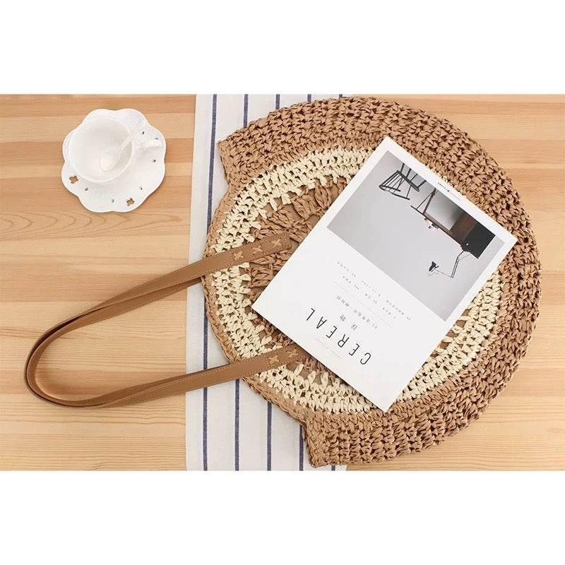6-Color Large Woven Beach Tote Bag with Adjustable Shoulder Strap - Handmade Cotton Rope Bag 25cm x 42cm