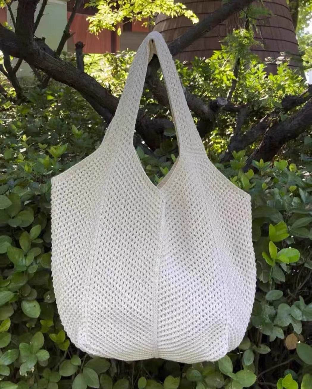 New Korean Style Handwoven Tote Bag – Large Cotton Shoulder Bag with 25cm Strap | Handmade Crafted Design for Women One-Sake.com yellow white off khaki white off-khaki-yellow-