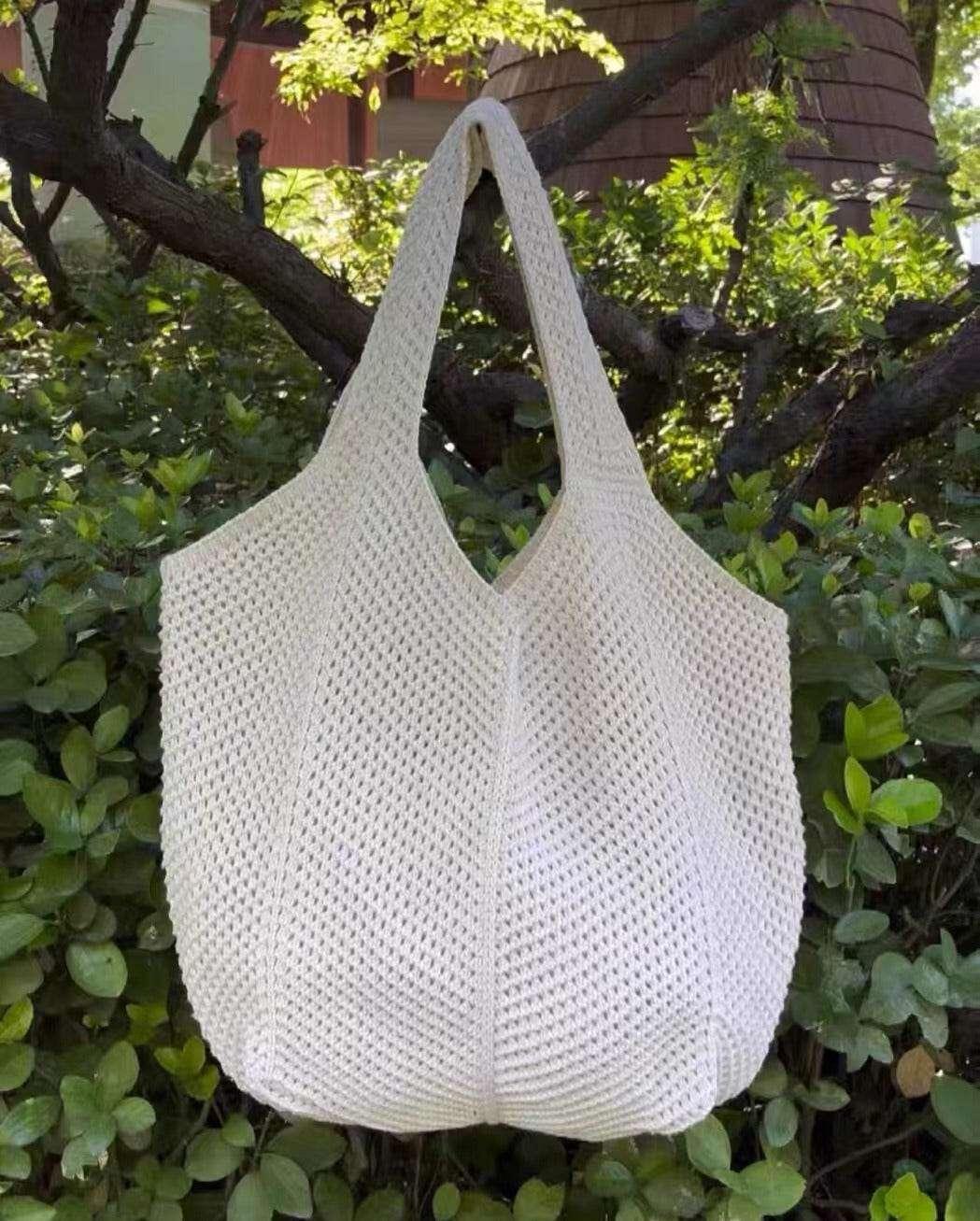 New Korean Handwoven Tote Bag - Large Cotton Shoulder Bag for Women with 25cm Strap | Handmade Design