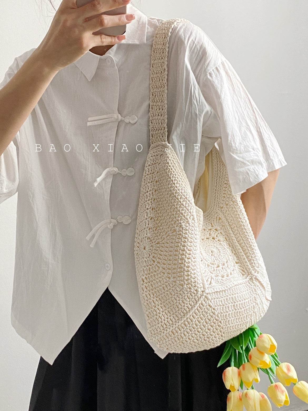 Handwoven Cotton Tote Bag for Women – Eco-Friendly Natural Fiber Shoulder Bag | 27cm x 38cm with Adjustable Strap One-Sake.com khaki white off khaki-white off-