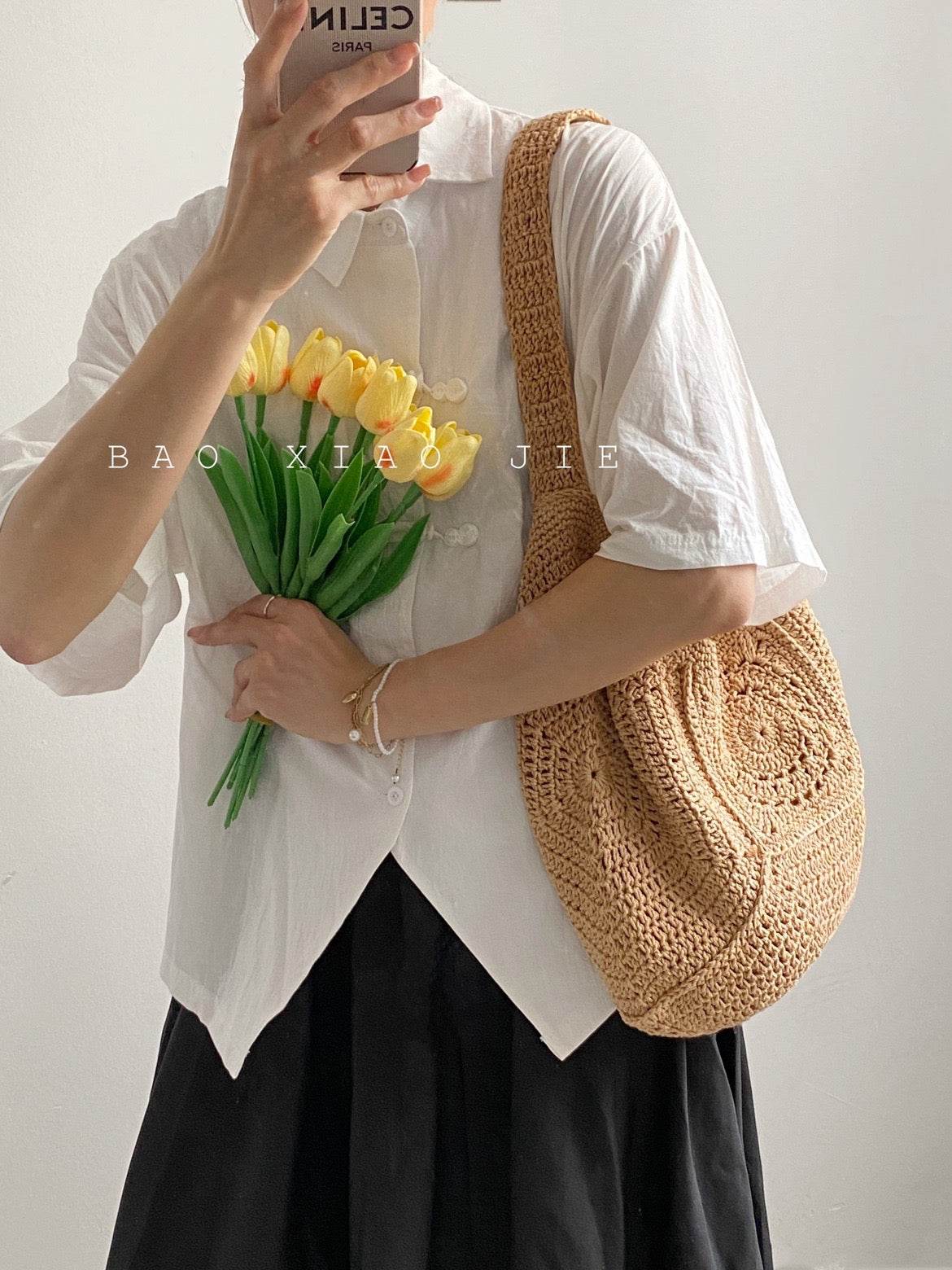Handwoven Cotton Tote Bag for Women – Eco-Friendly Natural Fiber Shoulder Bag | 27cm x 38cm with Adjustable Strap One-Sake.com khaki white off khaki-white off-