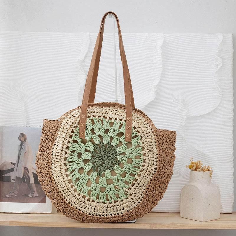 6-Color Large Woven Beach Tote Bag with Adjustable Shoulder Strap - Handmade Cotton Rope Bag 25cm x 42cm