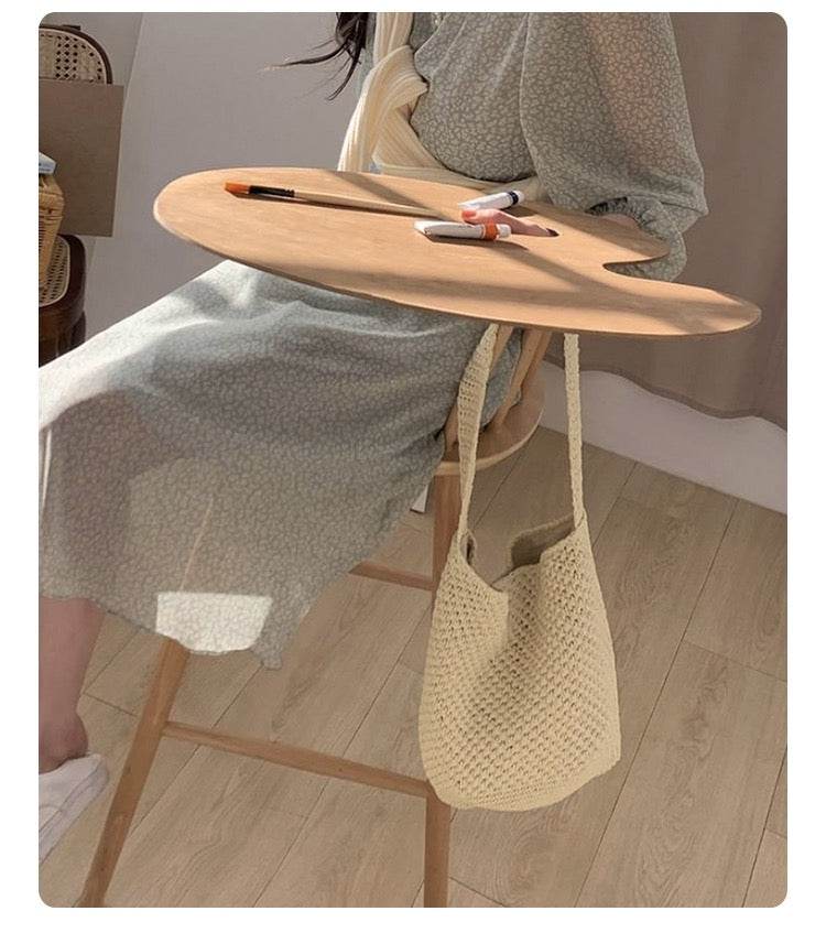 New Korean Style Handwoven Shoulder Bag – Compact Cotton Rope Tote with 35cm Strap | 28cm Width Woven Basket Bag for Daily Wear One-Sake.com สีกากี สีขาวนวล สีกากี-สีขาวนวล-