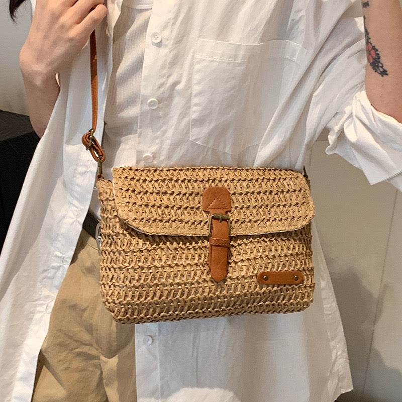 Multi-Way Handwoven Cotton Rope Bag – Shoulder, Crossbody &amp; Handheld Use | 24x18cm Size with Adjustable Strap One-Sake.com khaki white off khaki-white off-