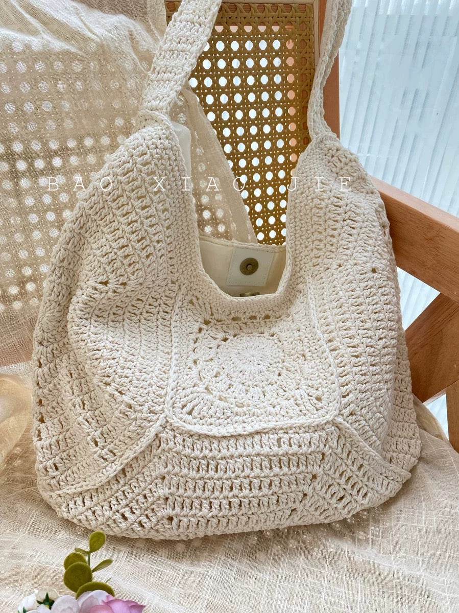 Handwoven Cotton Tote Bag for Women – Eco-Friendly Natural Fiber Shoulder Bag | 27cm x 38cm with Adjustable Strap One-Sake.com khaki white off khaki-white off-