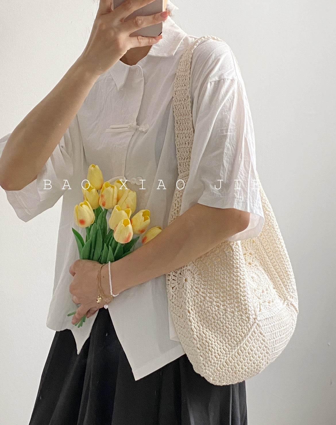 Handwoven Cotton Tote Bag for Women – Eco-Friendly Shoulder Bag with Adjustable Strap | Natural Fiber | 27cm x 38cm