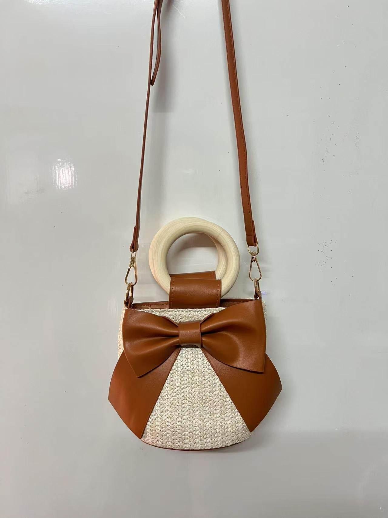 Wooden Handle Handwoven Bag | Cotton Rope Crossbody Bag with Adjustable Strap for Check-Ins & Photos